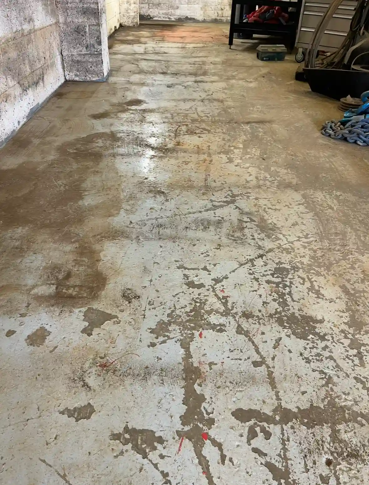 stained floor before painting